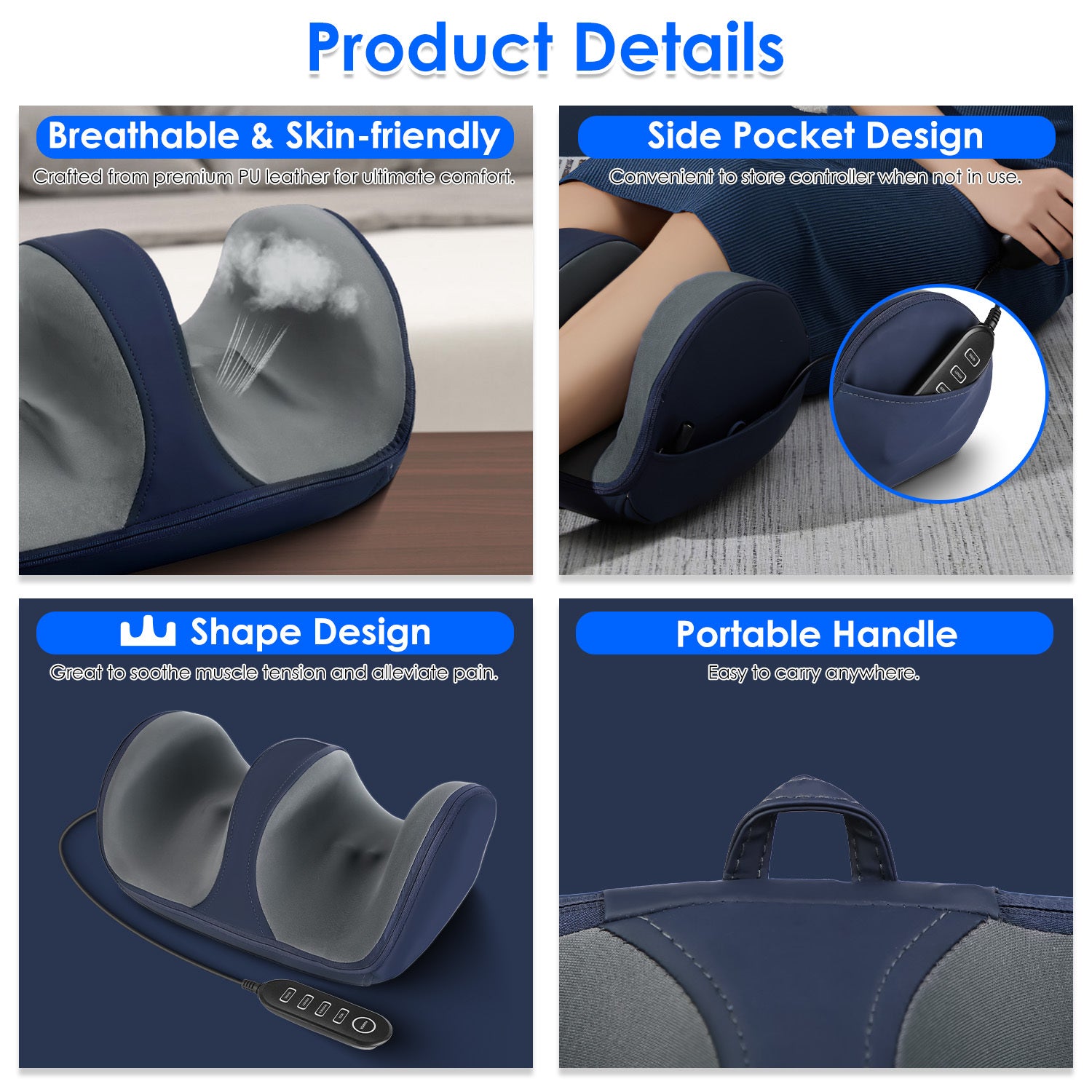 LUNIVA CARE USA home foot and leg massager machine with breathable material side pocket handle and U shape design