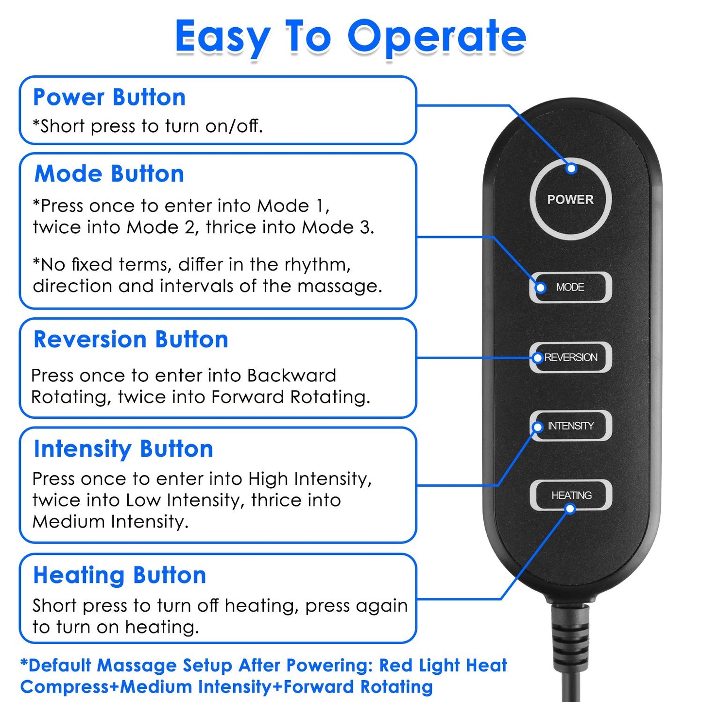 LUNIVA CARE USA home foot and leg massager machine remote control with power mode intensity heating buttons