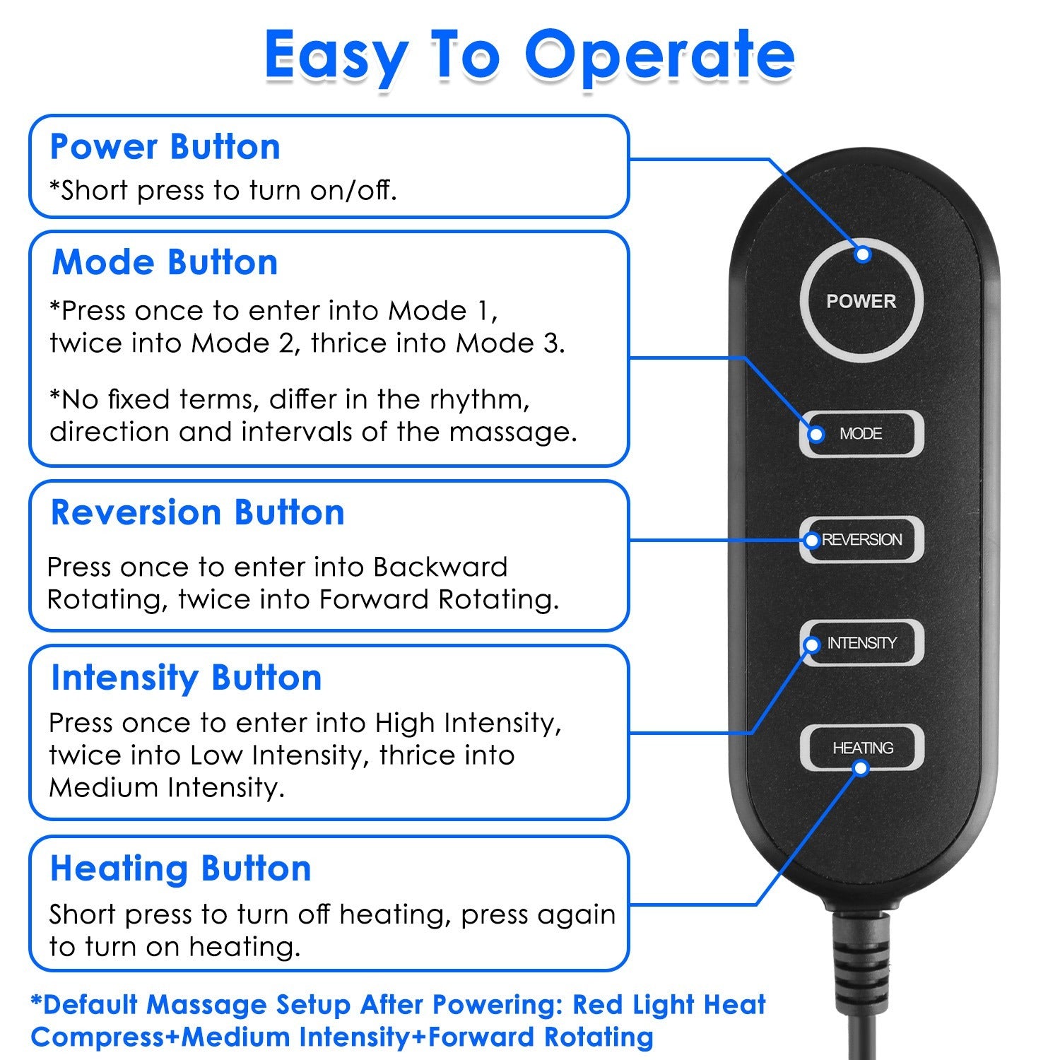 LUNIVA CARE USA home foot and leg massager machine remote control with power mode intensity heating buttons