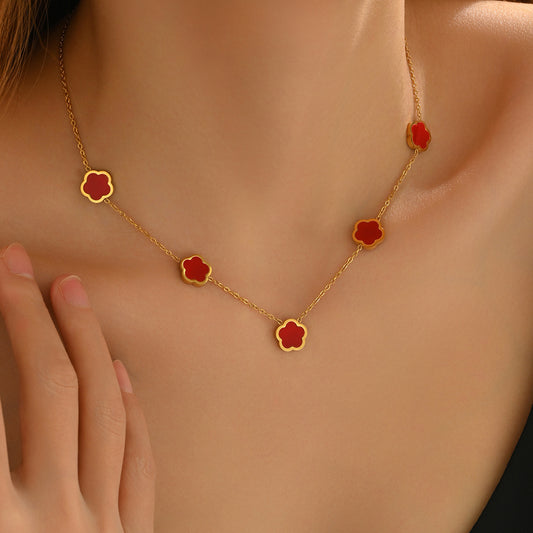 LUNIVA CARE USA gift for women gold necklace with red flower-shaped pendants on gold-plated chain
