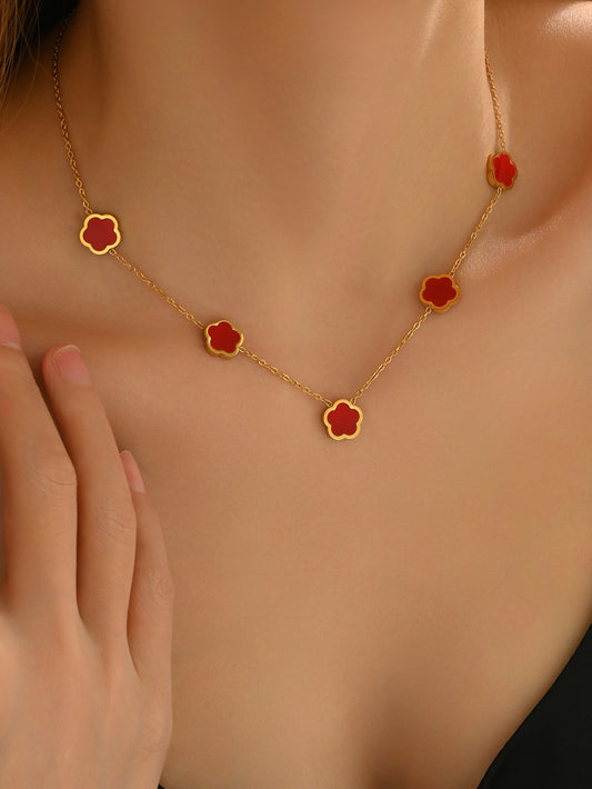 LUNIVA CARE USA gold-plated necklace with red flower charms gift for women gold necklace