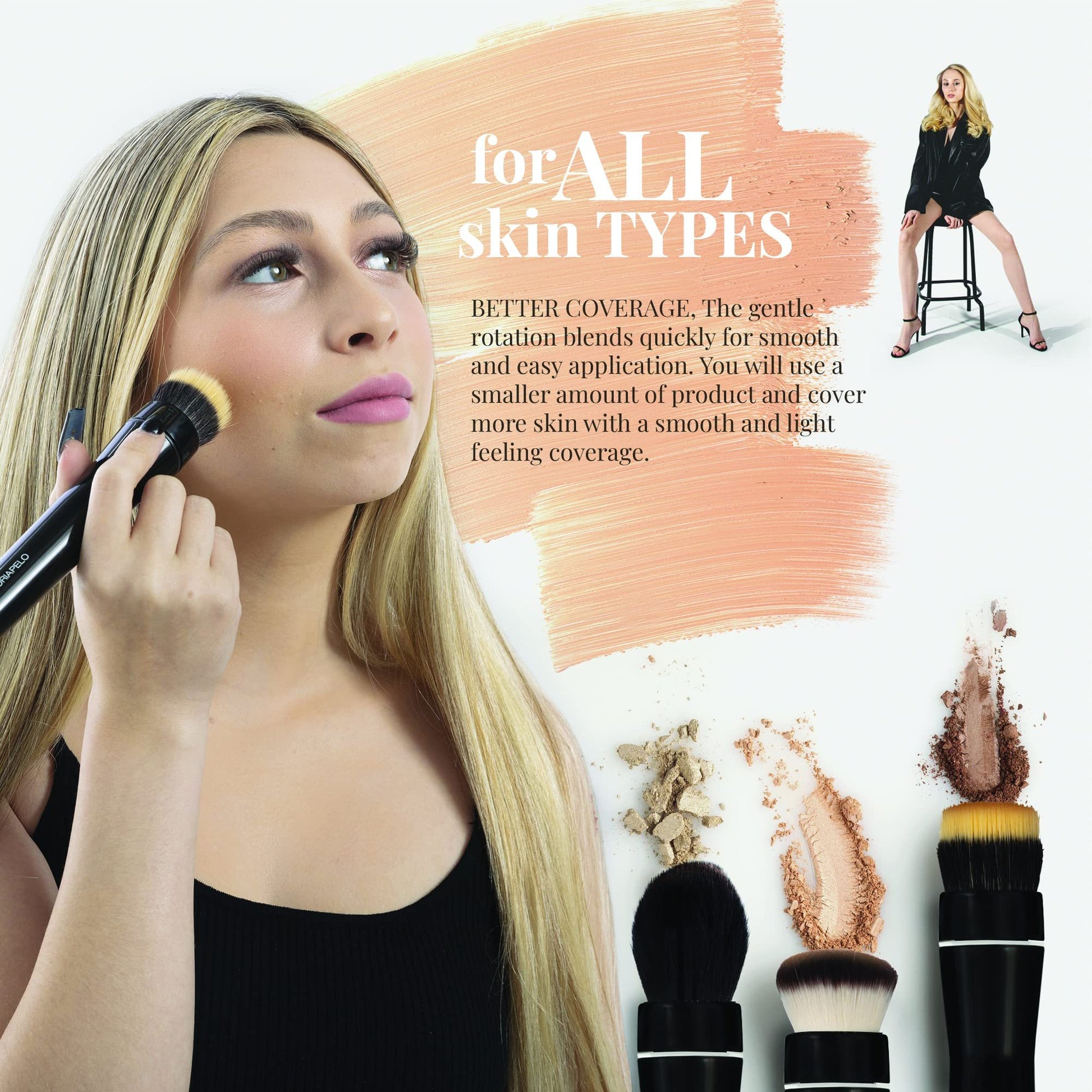 Luniva Care USA best electric makeup brush for travel blending foundation on woman’s face smoothly