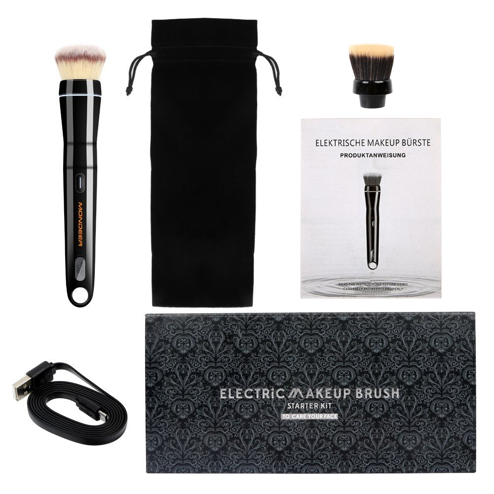 LUNIVA CARE USA best electric makeup brush for travel starter kit with USB cable, brush heads, and carrying pouch