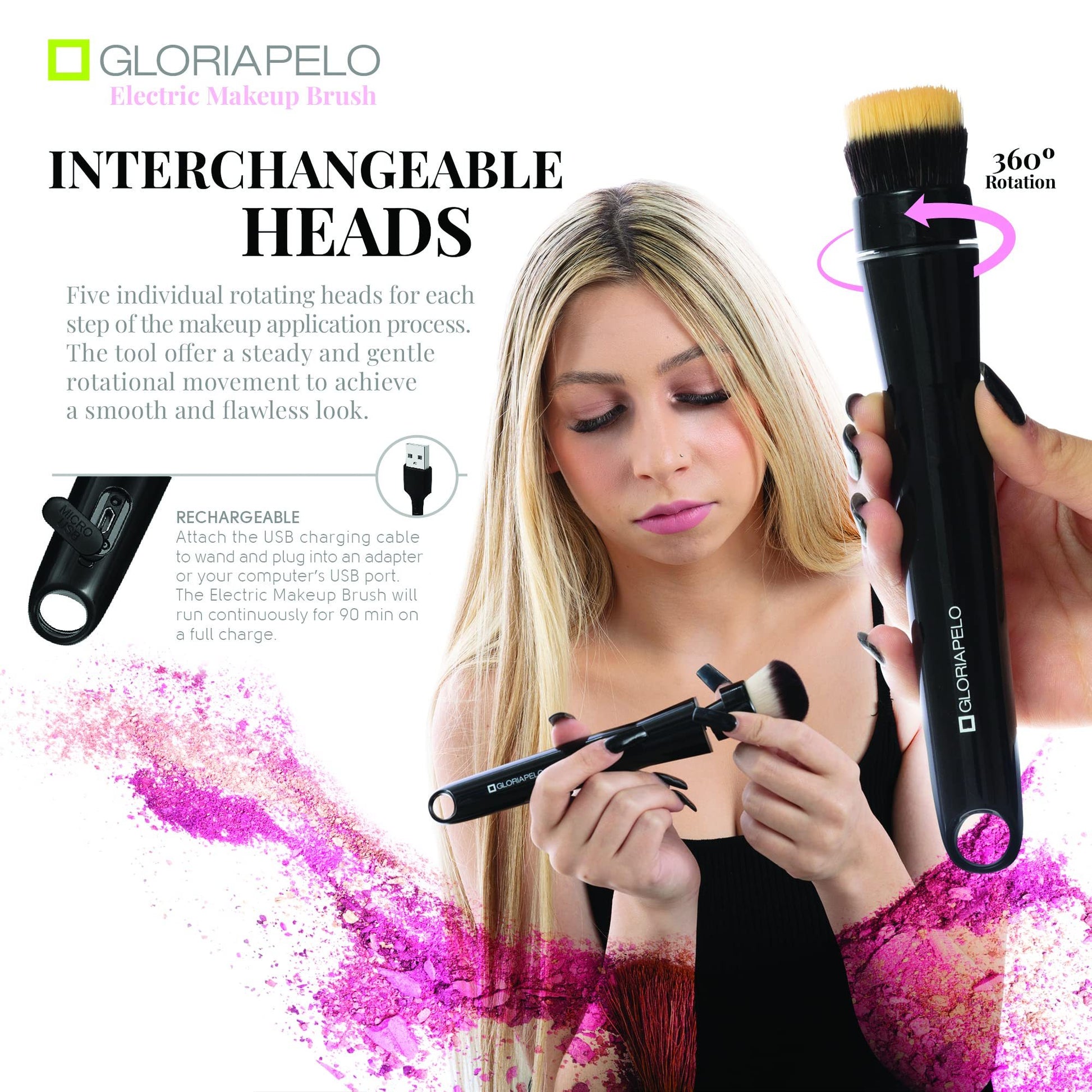 LUNIVA CARE USA best electric makeup brush for travel with interchangeable rotating heads and rechargeable design
