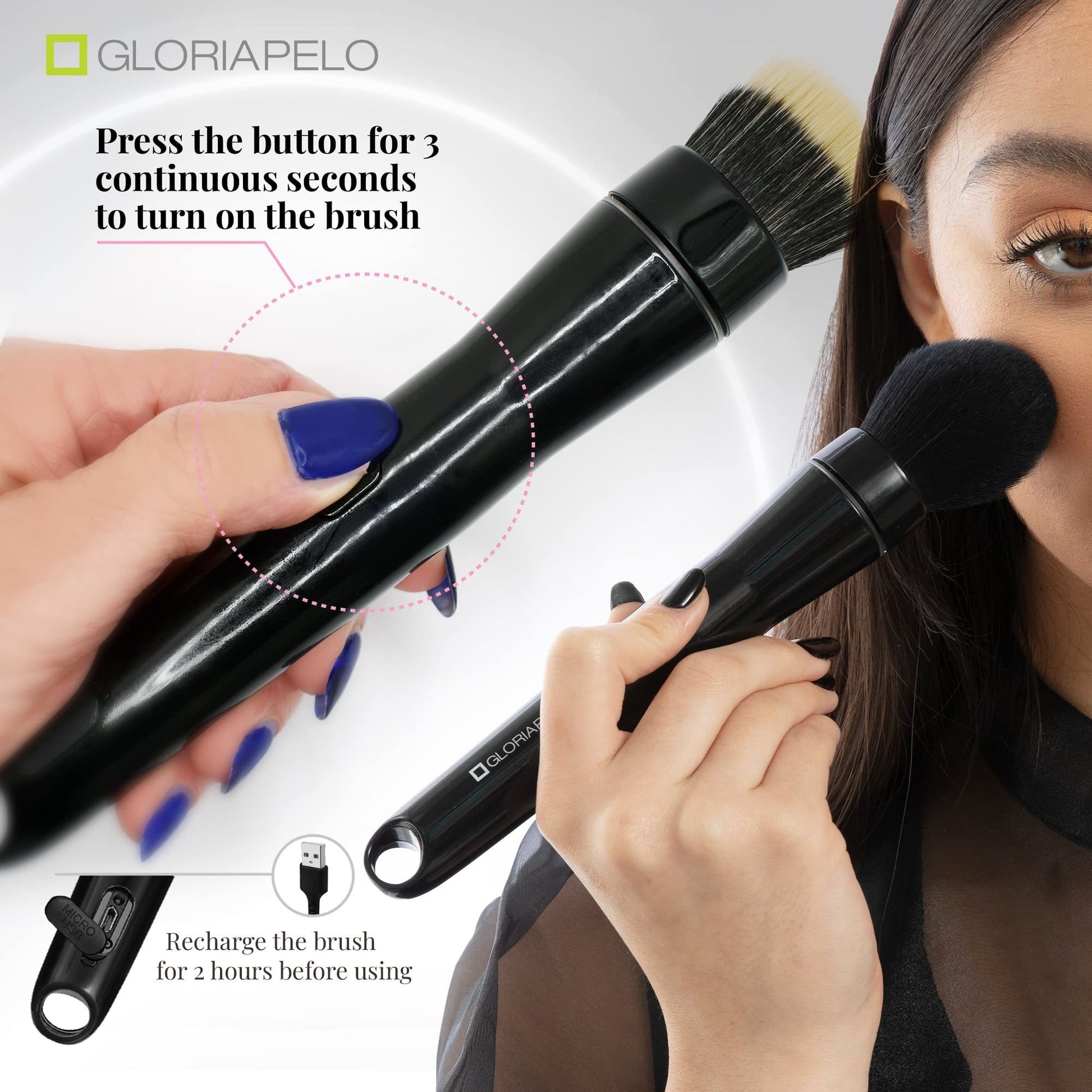 LUNIVA CARE USA best electric makeup brush for travel shown being used on face with rechargeable feature