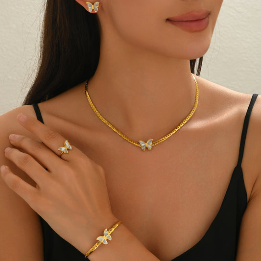 Gold-plated butterfly jewelry gift set for her including necklace, earrings, ring, and bracelet by LUNIVA CARE USA