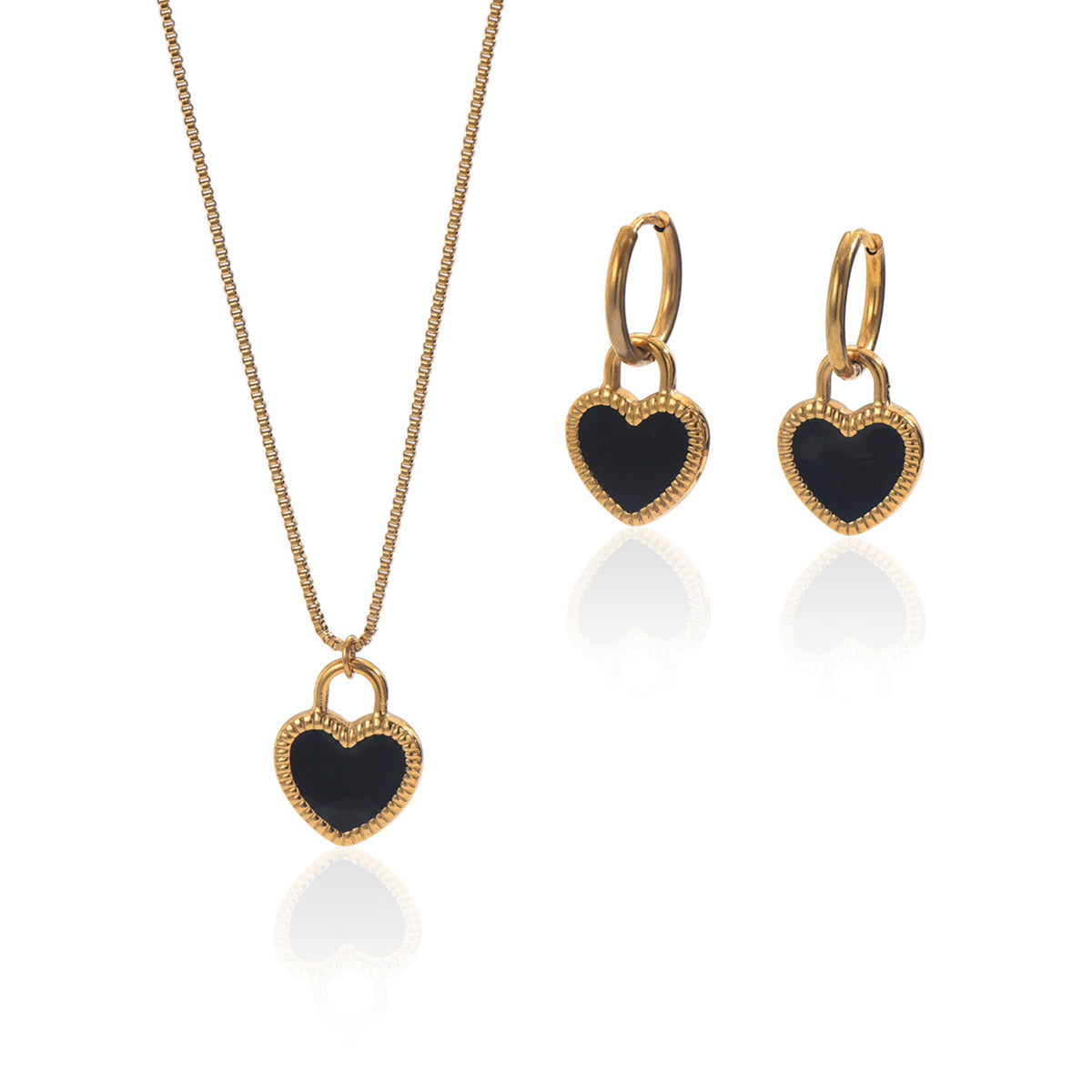 Gold heart pendant necklace for women with matching black heart earrings from LUNIVA CARE USA