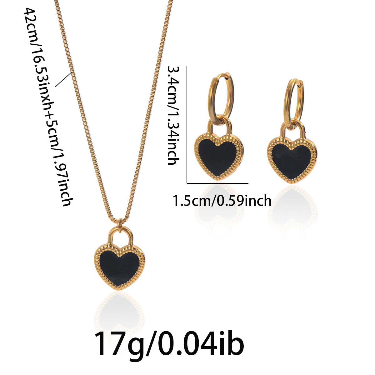 LUNIVA CARE USA gold heart pendant necklace for women with matching black heart earrings set