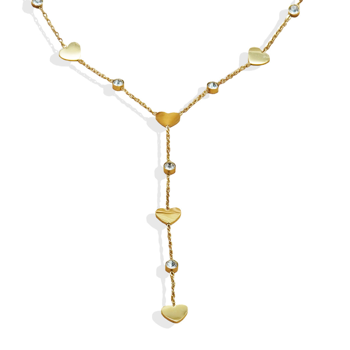 LUNIVA CARE USA gold-plated necklace with heart charms and crystals golden hour glam necklace gift