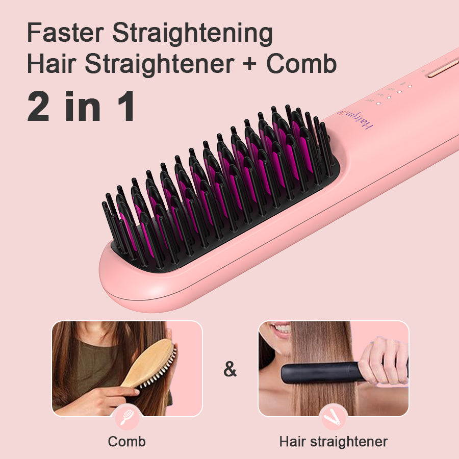 LUNIVA CARE USA cordless hair and beard straightener 2 in 1 hair straightener and comb in pink