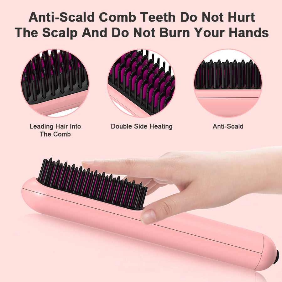 LUNIVA CARE USA cordless hair and beard straightener with anti-scald comb teeth and double side heating in pink