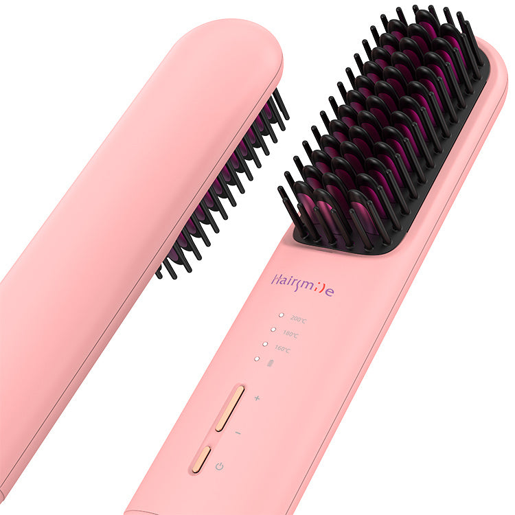 LUNIVA CARE USA pink cordless hair and beard straightener with brush design and temperature controls