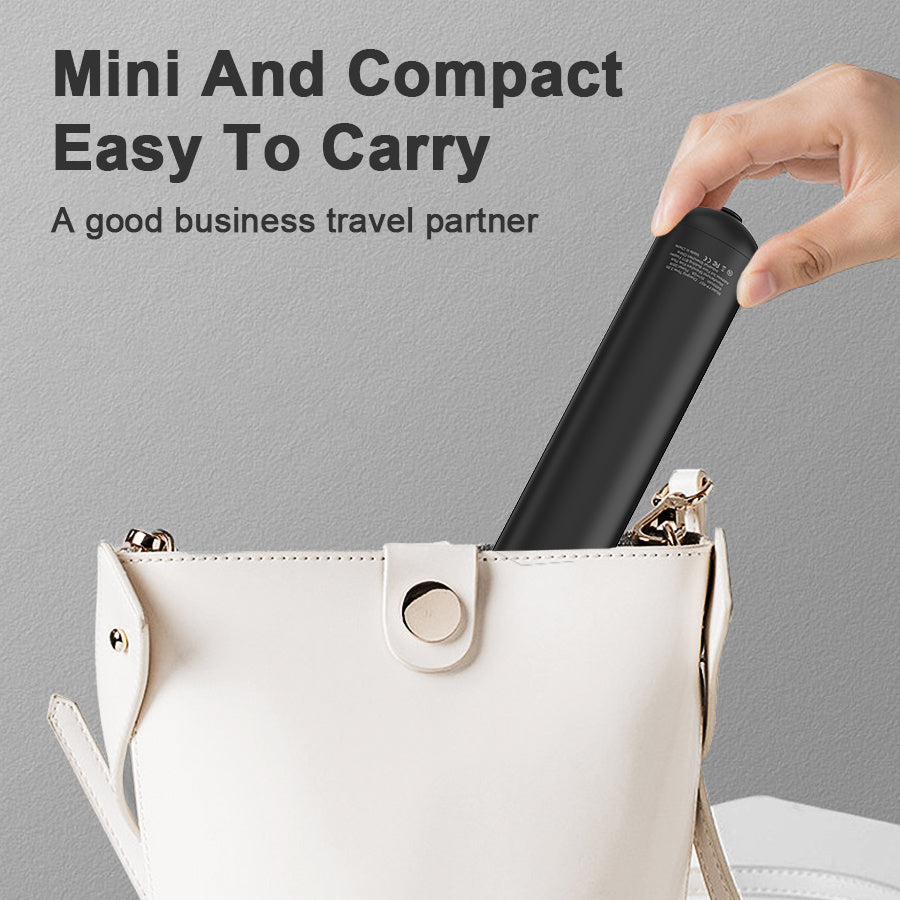 LUNIVA CARE USA cordless hair and beard straightener being placed inside a white handbag showing its compact and travel-friendly design