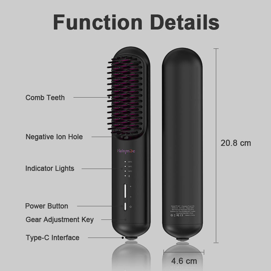 LUNIVA CARE USA cordless hair and beard straightener with comb teeth and Type-C charging port