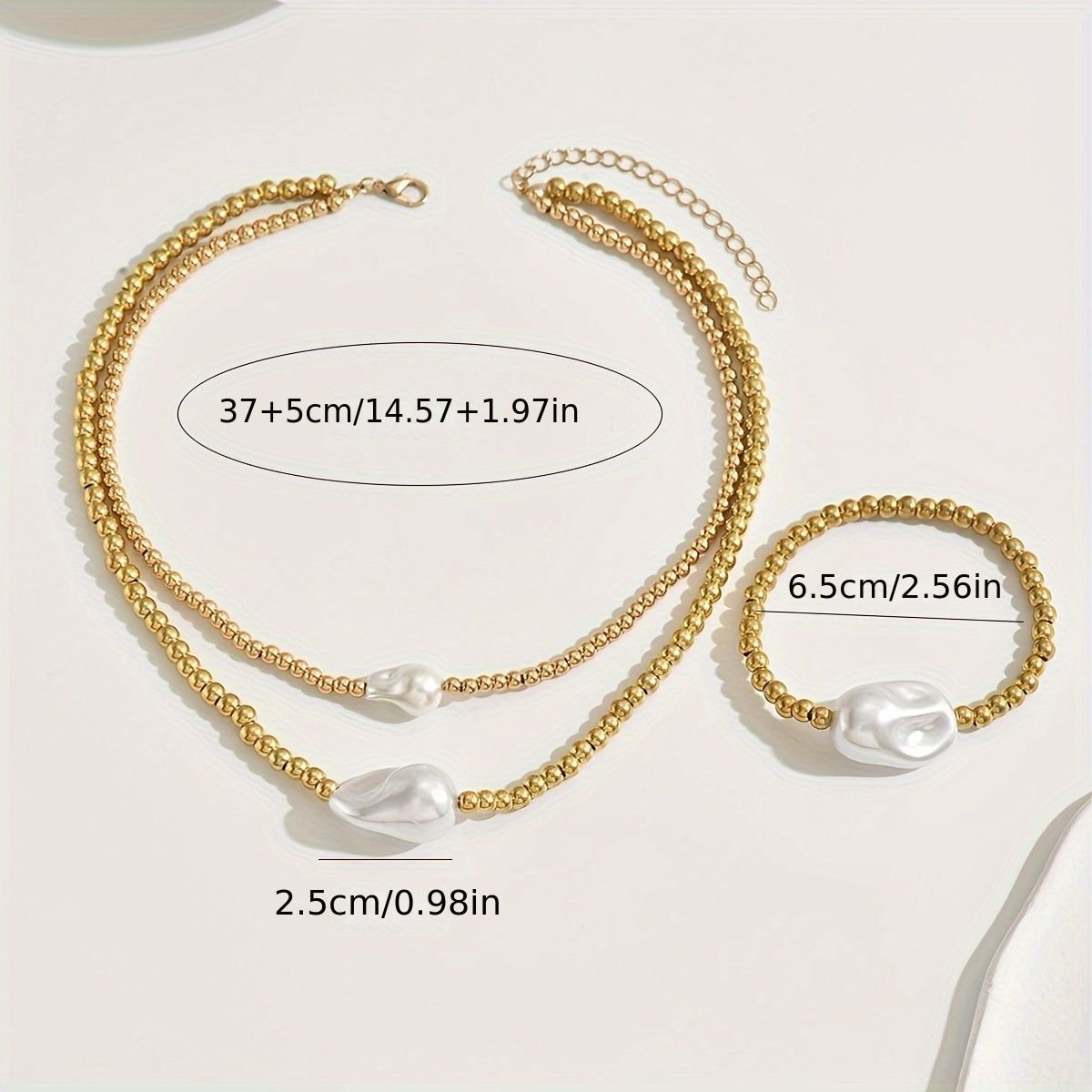LUNIVA CARE USA handmade gold layered jewelry set with gold beads and pearl accents including necklace and bracelet