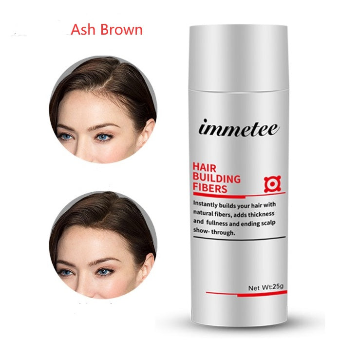 LUNIVA CARE USA hair thickening fiber concealer in ash brown with before and after hair coverage images