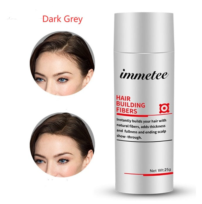 LUNIVA CARE USA hair thickening fiber concealer in dark grey with before and after hair fullness results