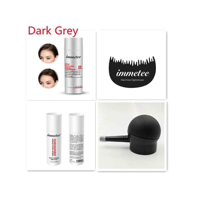 LUNIVA CARE USA hair thickening fiber concealer in dark grey with applicator and product packaging