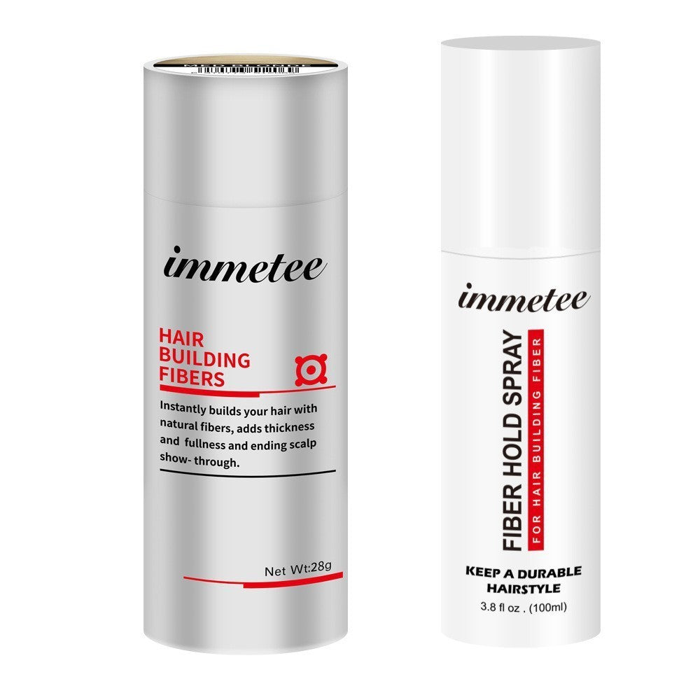 LUNIVA CARE USA hair thickening fiber concealer set with immetee hair building fibers and fiber hold spray