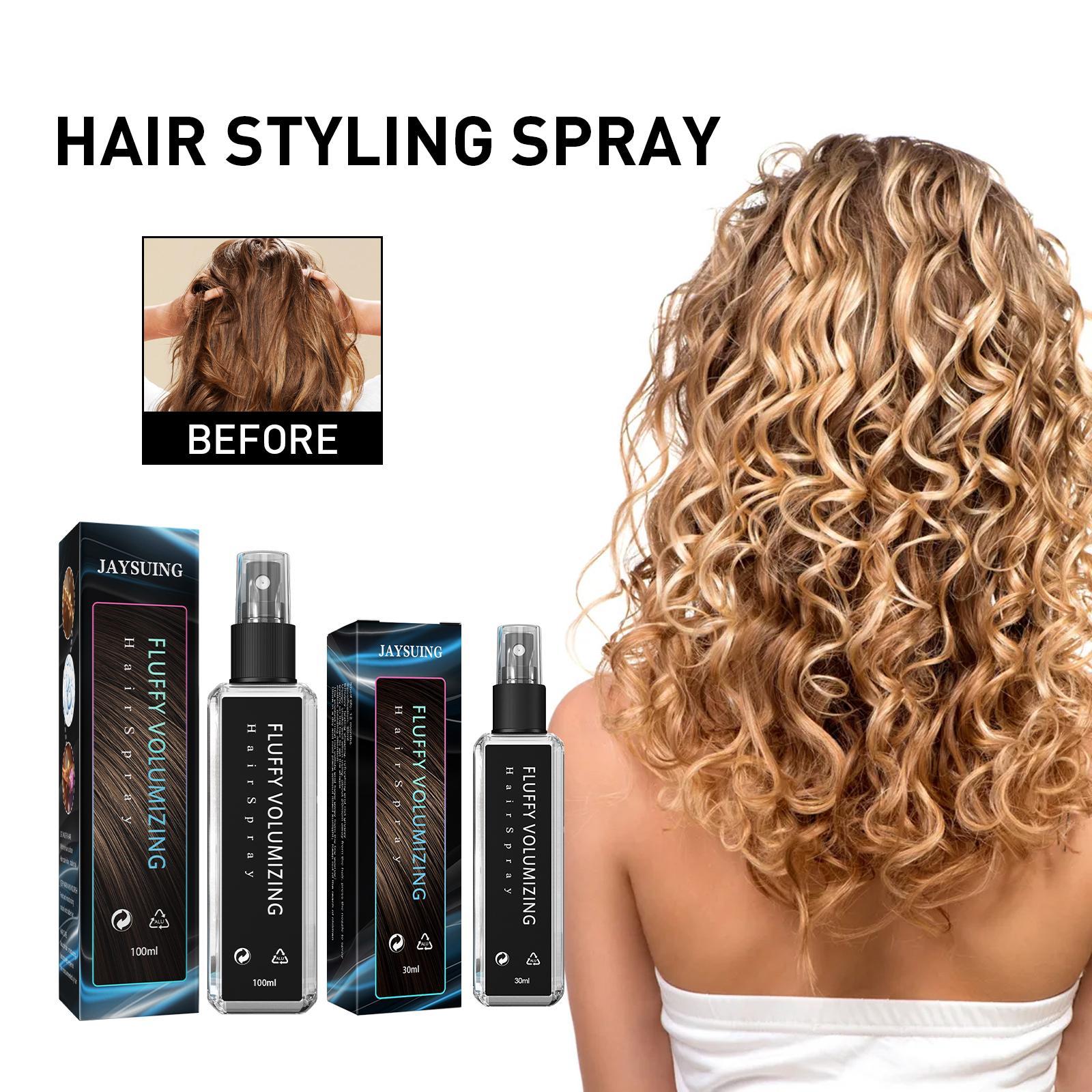 LUNIVA CARE USA volumizing hair setting spray showing before and after curly hair volume results