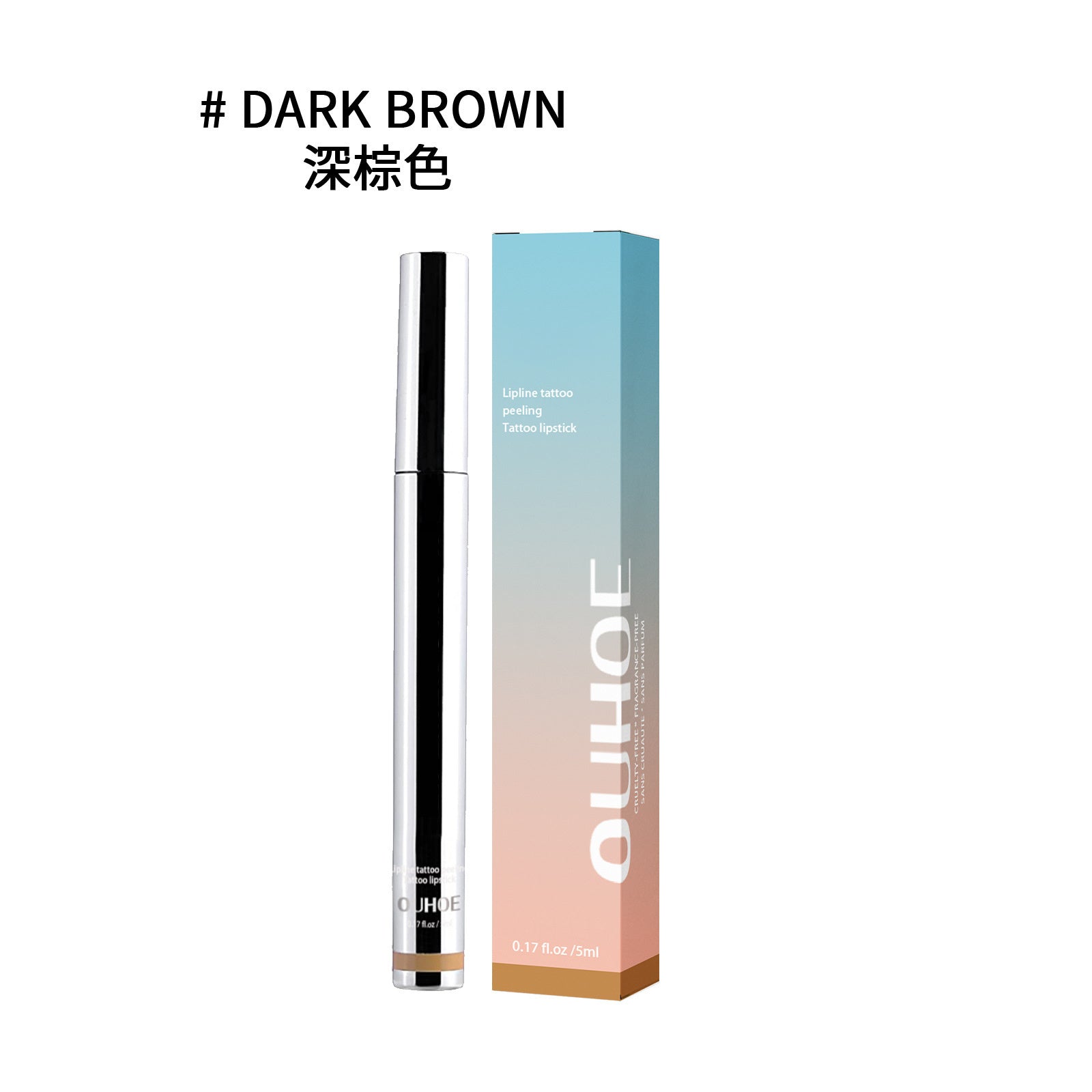 LUNIVA CARE USA hydrating peel lip liner in dark brown with sleek silver tube and gradient box packaging