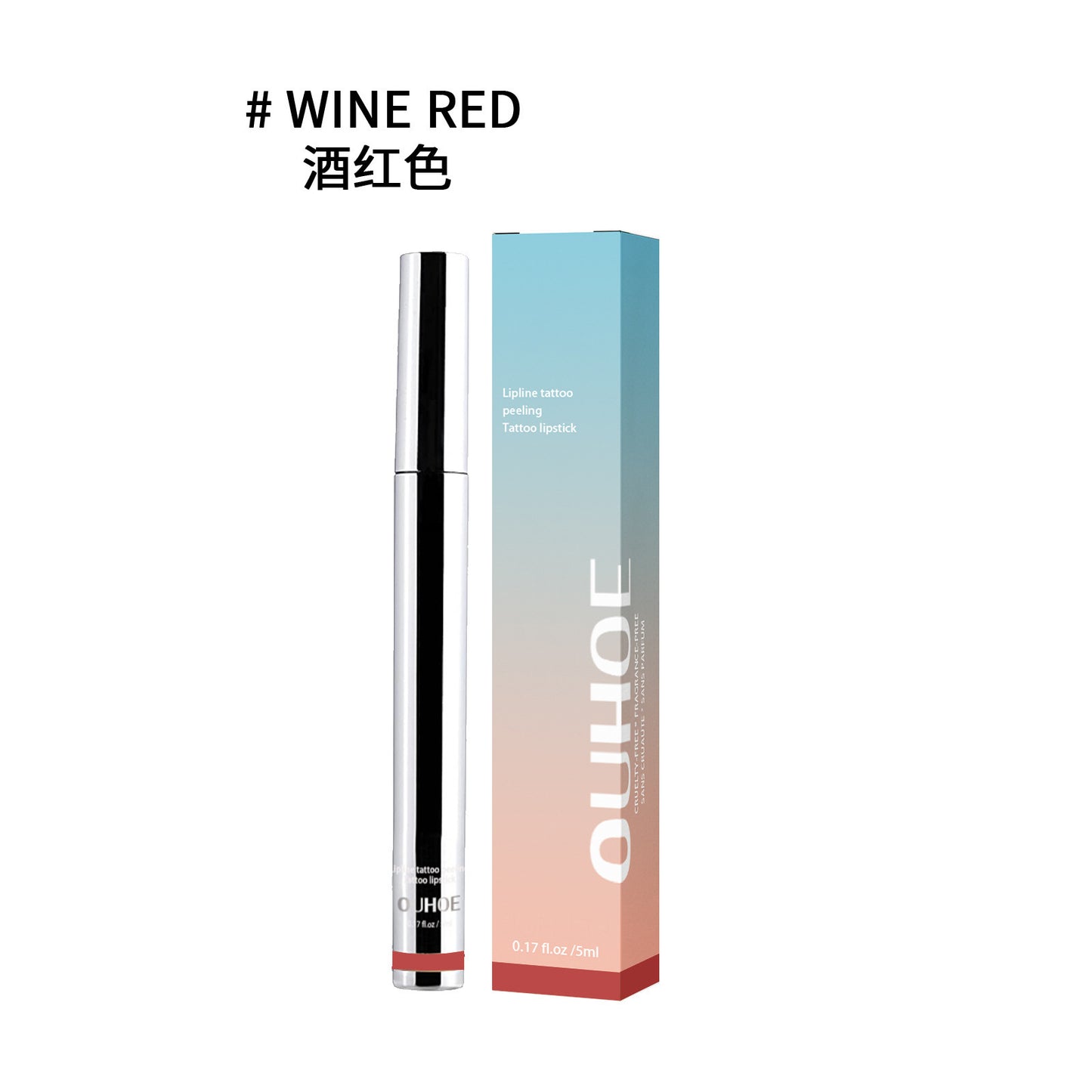LUNIVA CARE USA hydrating peel lip liner in wine red with gradient blue and pink packaging