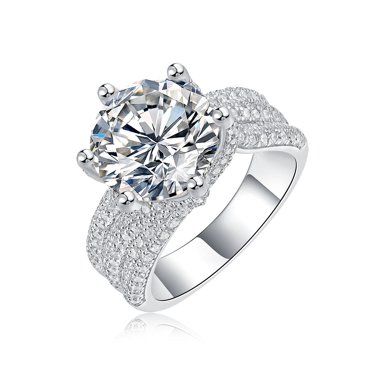 Luxury moissanite diamond ring with a large round center stone and pavé silver band by LUNIVA CARE USA