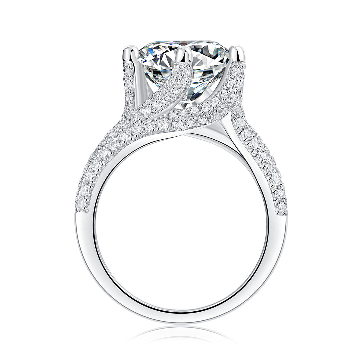 Luxury moissanite diamond ring by LUNIVA CARE USA with sparkling round center stone and pavé silver band