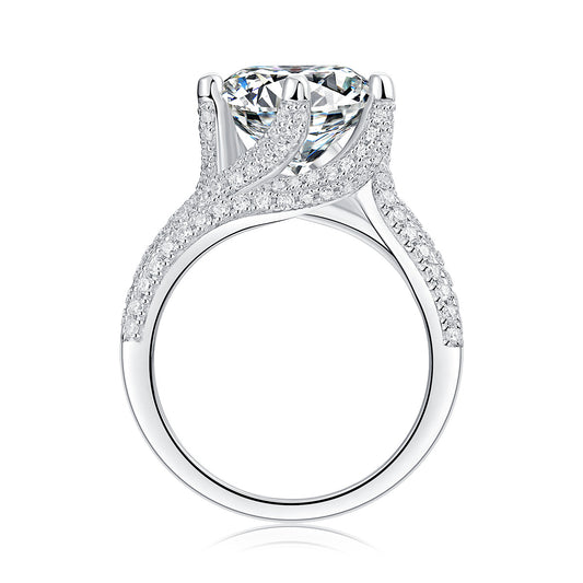 Luxury moissanite diamond ring by LUNIVA CARE USA with sparkling round center stone and pavé silver band