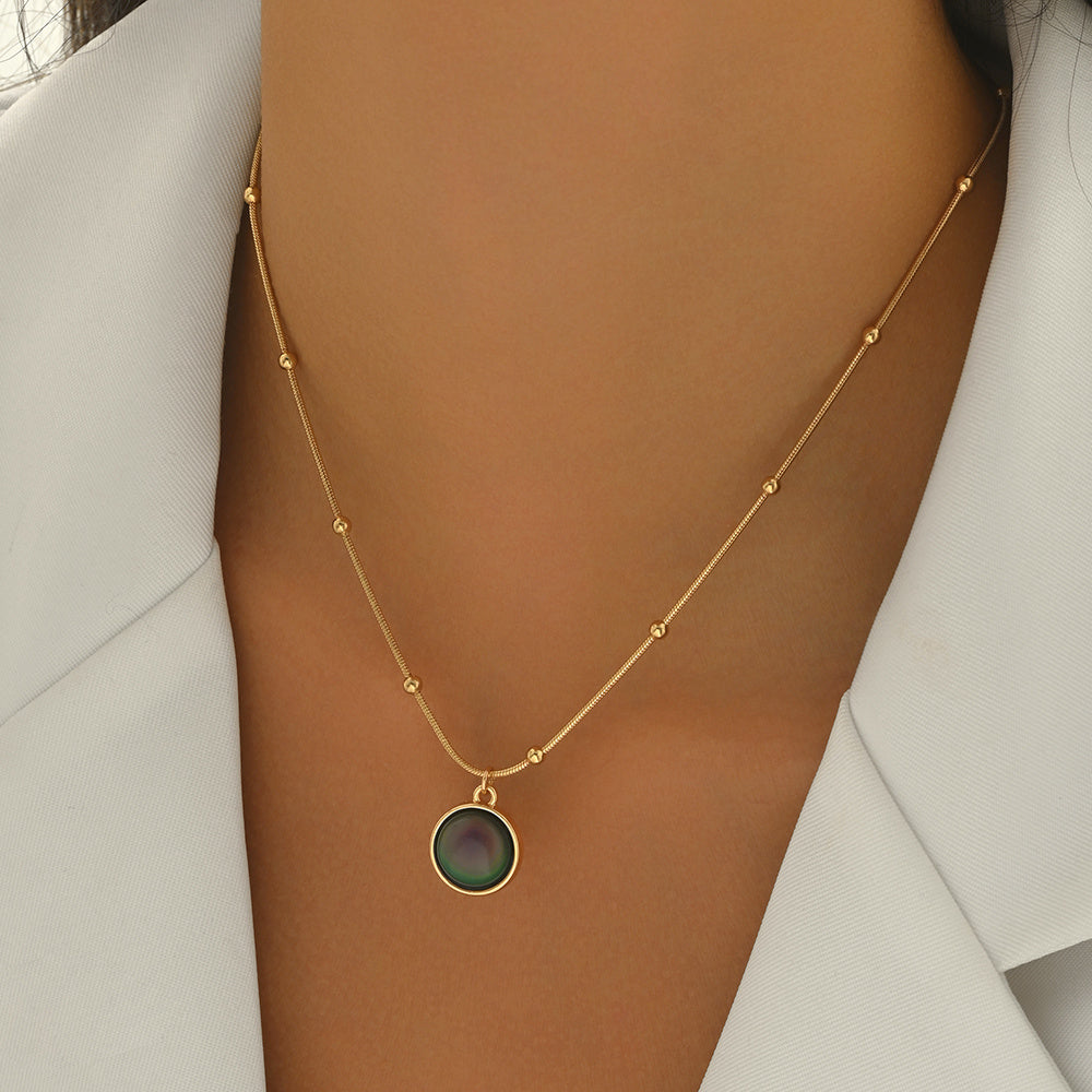 LUNIVA CARE USA luxury self-care necklace women with gold beaded chain and round mood stone pendant