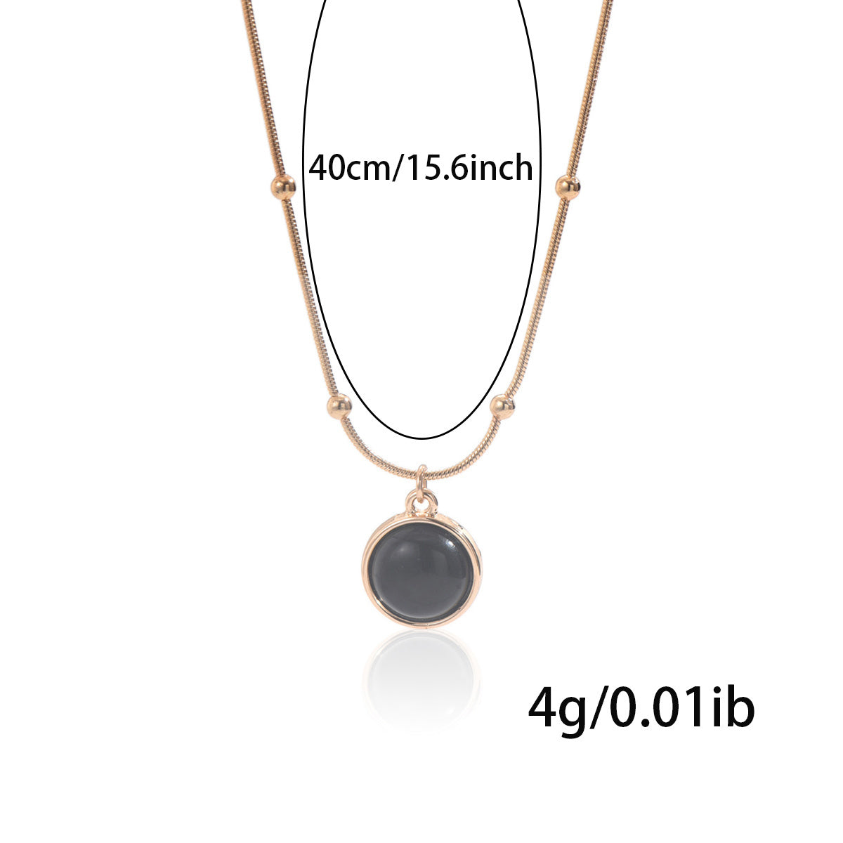 Luxury self-care necklace women stainless steel chain with round black mood stone pendant 40cm length