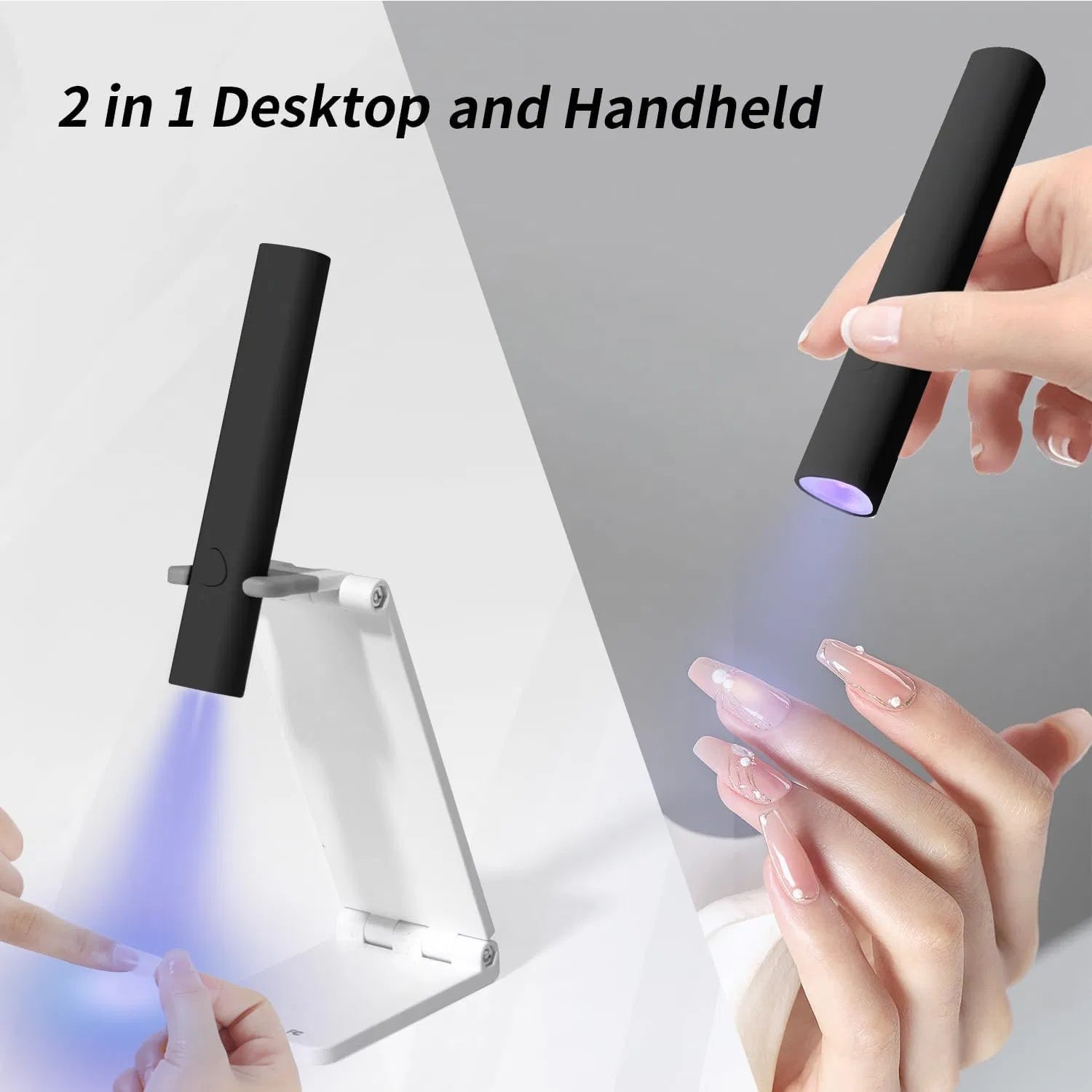 Luniva Care USA mini UV LED nail lamp 2 in 1 desktop and handheld black nail dryer