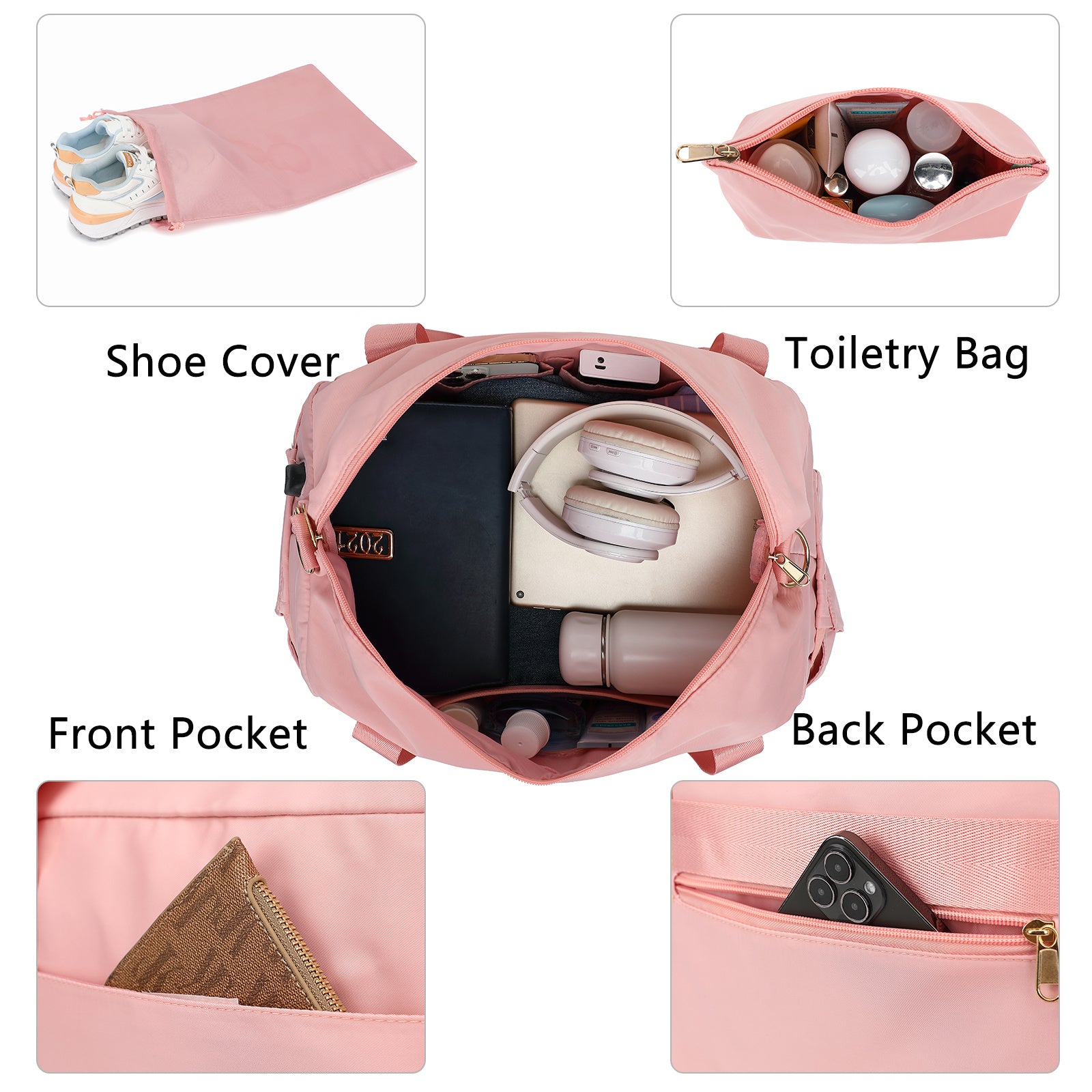 LUNIVA CARE USA pink multi compartment duffel bag for gym and travel with shoe cover and toiletry bag