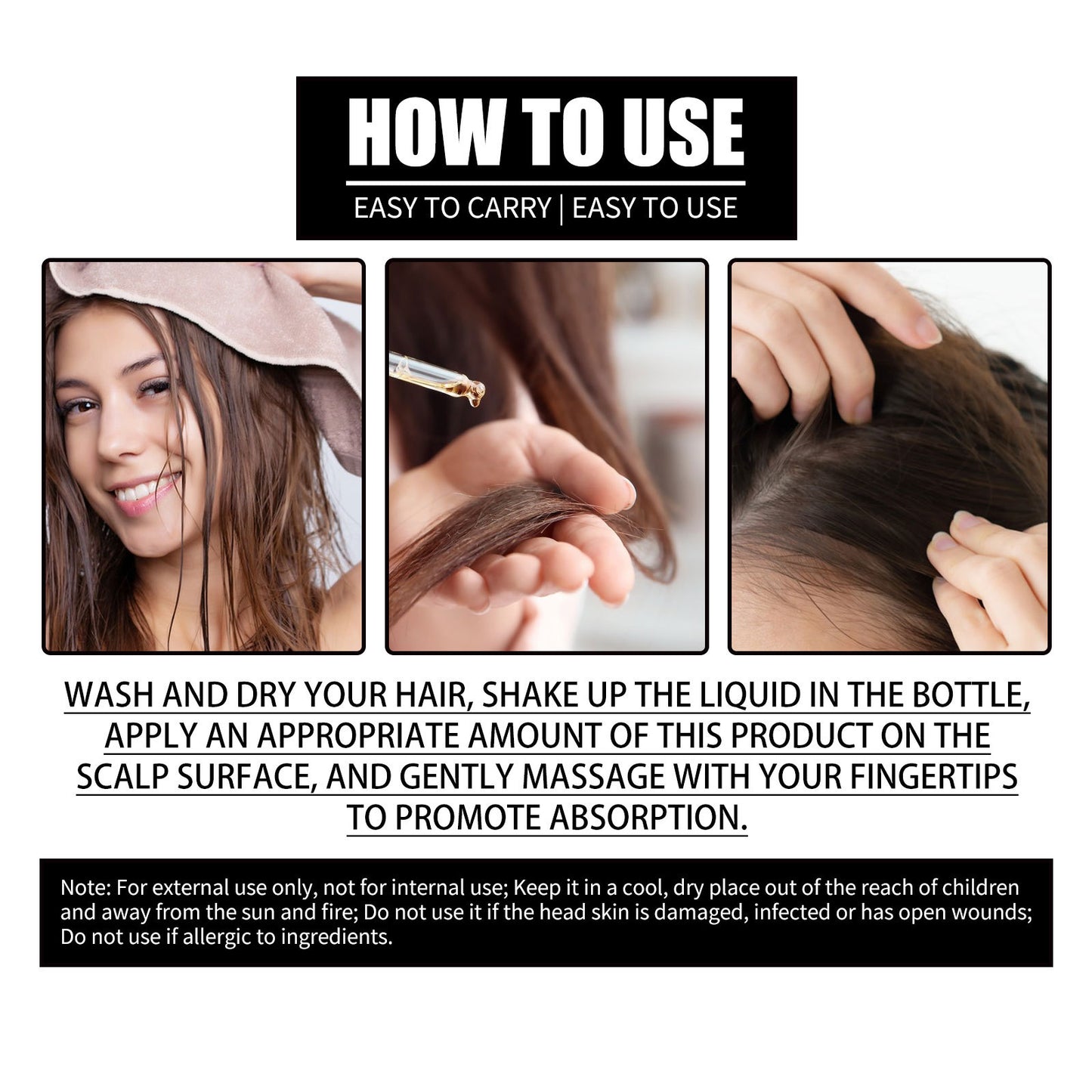 LUNIVA CARE USA best collagen supplement for hair loss showing how to apply liquid to hair and scalp for absorption