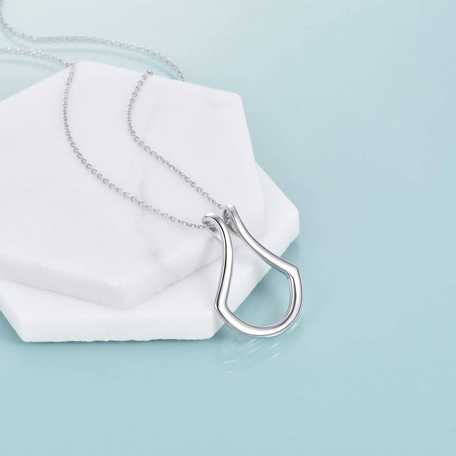 LUNIVA CARE USA silver necklace with modern curved pendant elegant jewelry gift for her