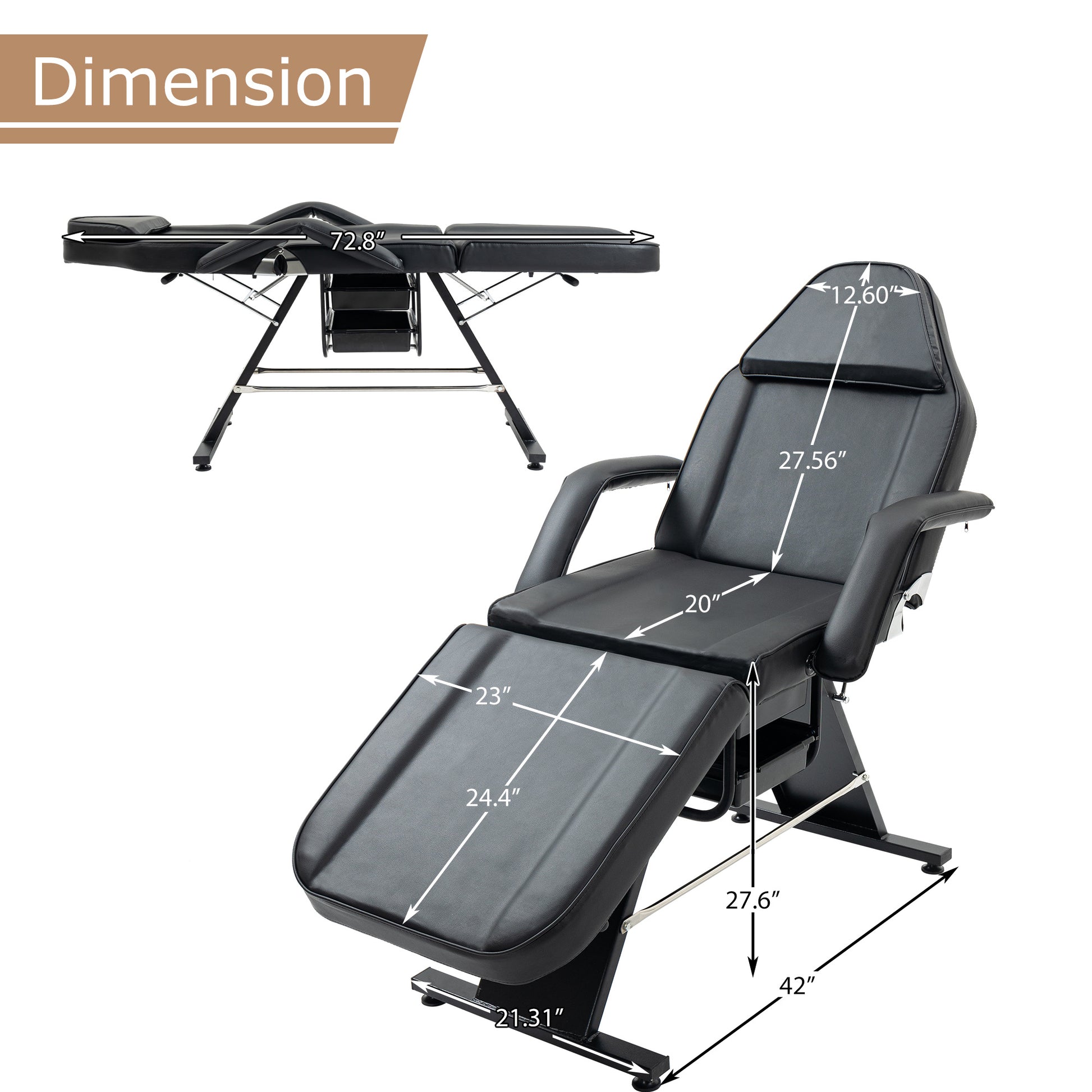 LUNIVA CARE USA professional massage tattoo chair in black with adjustable reclining back and padded armrests