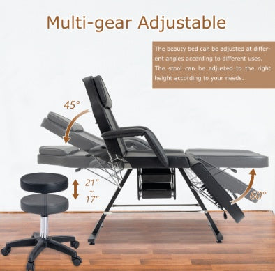LUNIVA CARE USA professional massage tattoo chair with multi-gear adjustable backrest and height adjustable stool