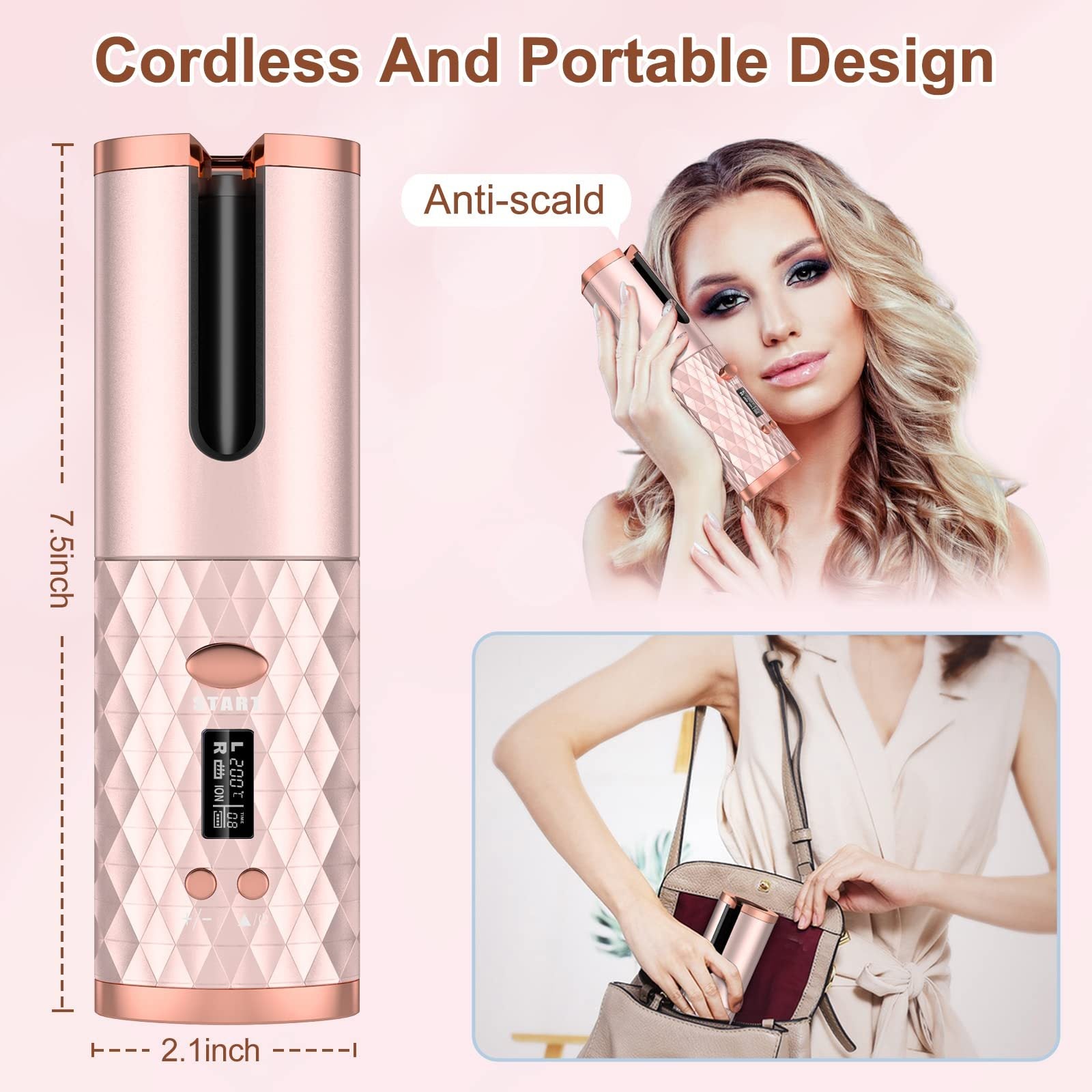 LUNIVA CARE USA quick styling hair curler for travel with cordless portable design and anti-scald feature