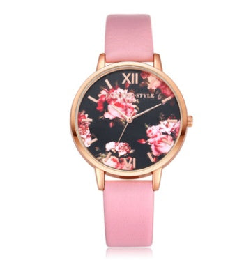 LUNIVA CARE USA rose gold quartz watch for women with pink strap and floral dial design