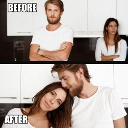 Luniva Care USA natural scent men's perfume showing before and after effects on a couple's mood and closeness