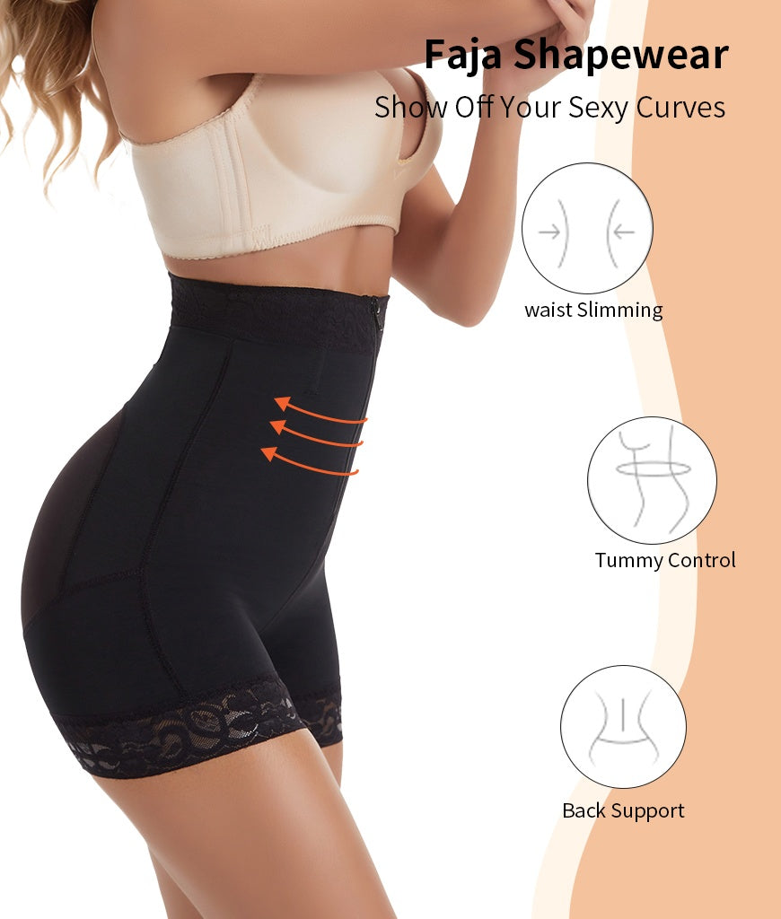 Black women's tummy control body shaper with waist slimming and back support features