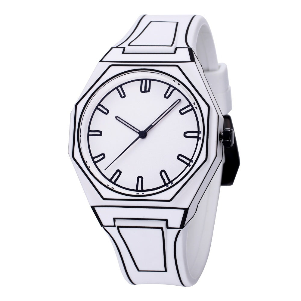 LUNIVA CARE USA stylish waterproof timepiece with graphic design featuring bold black lines on white band and face