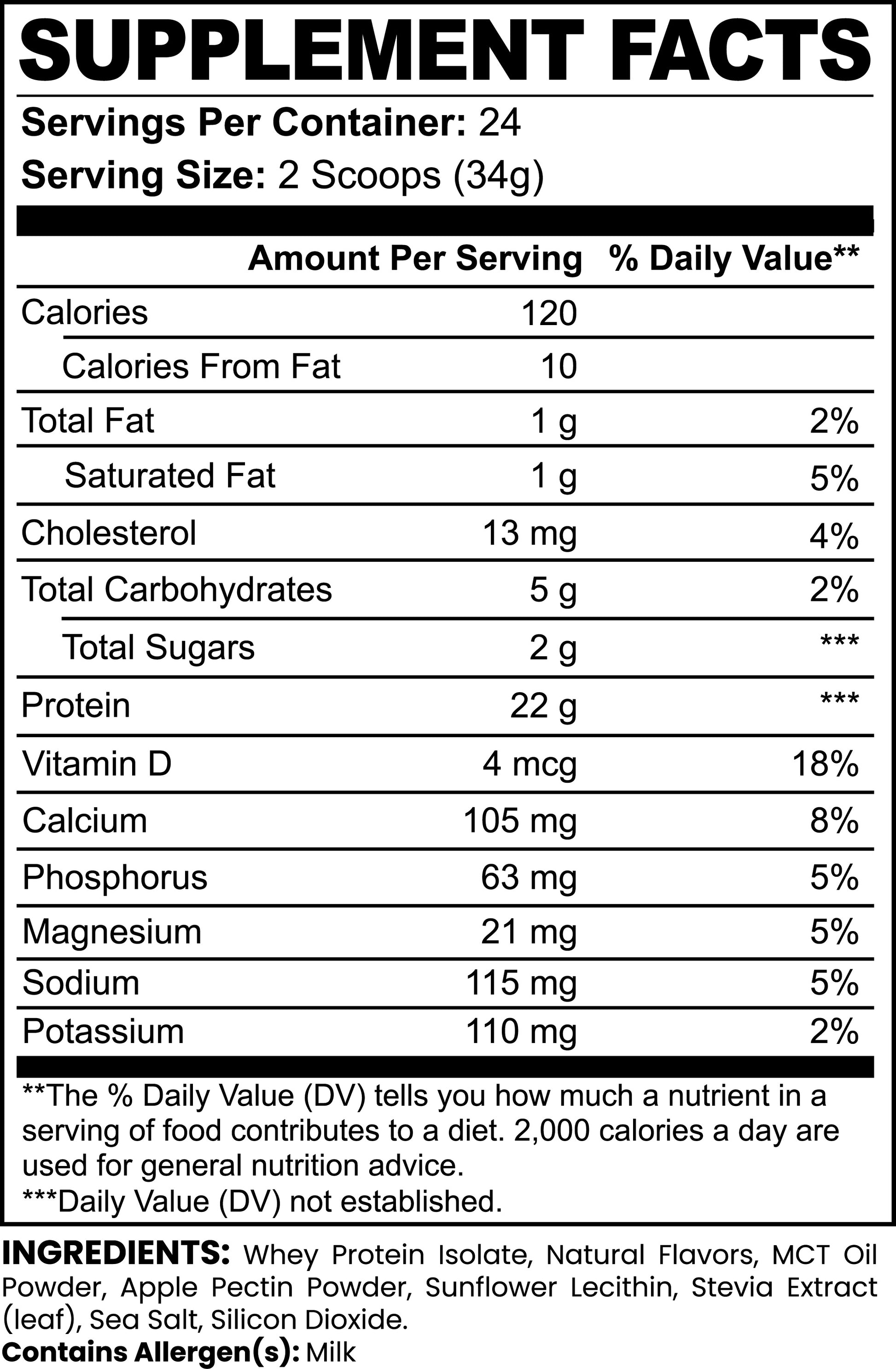 Supplement facts label of LUNIVA CARE USA whey protein for lean muscle recovery with 22g protein per serving