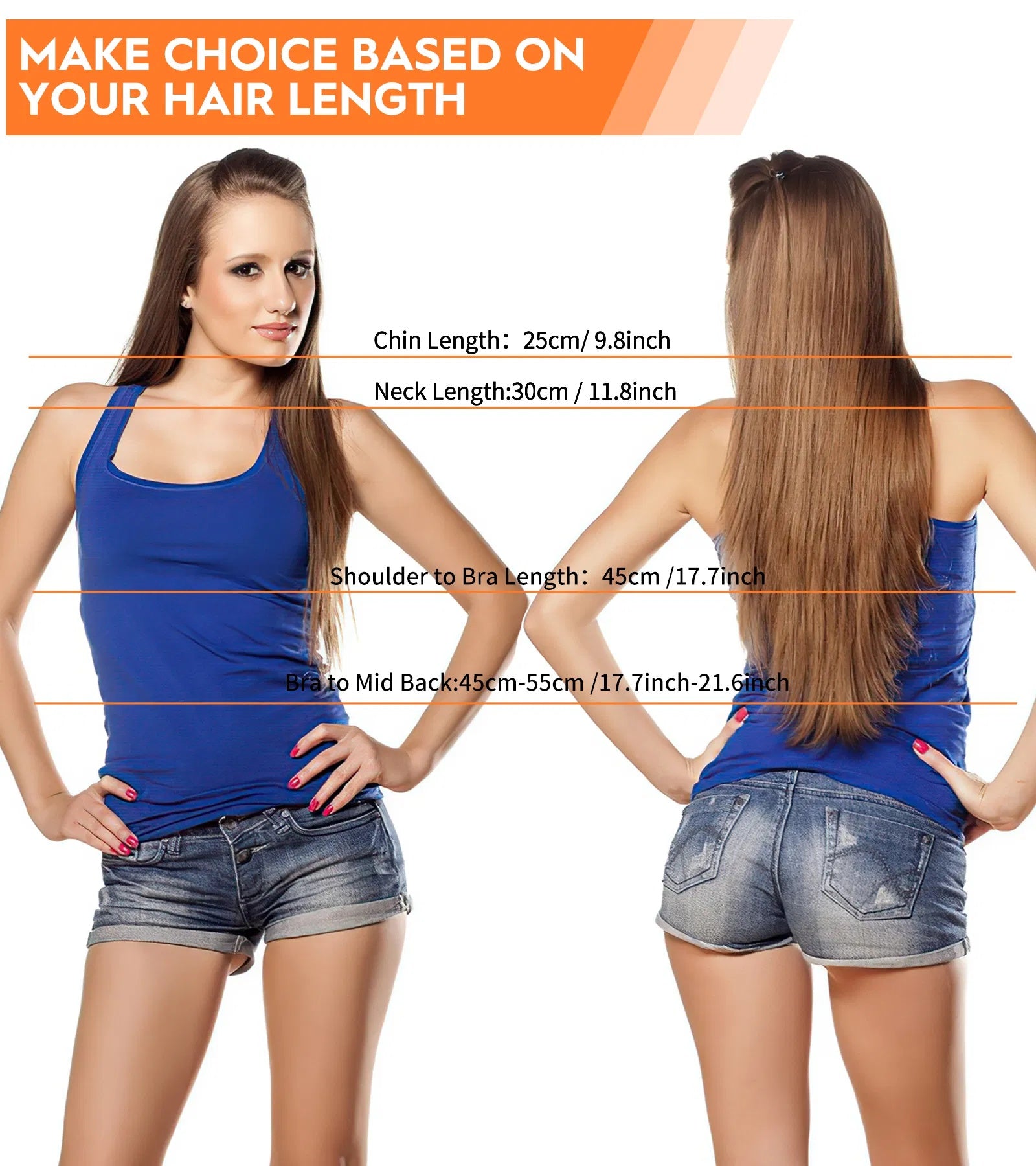 Hair length guide for choosing the right heatless hair curlers set by LUNIVA CARE USA with measurement tips