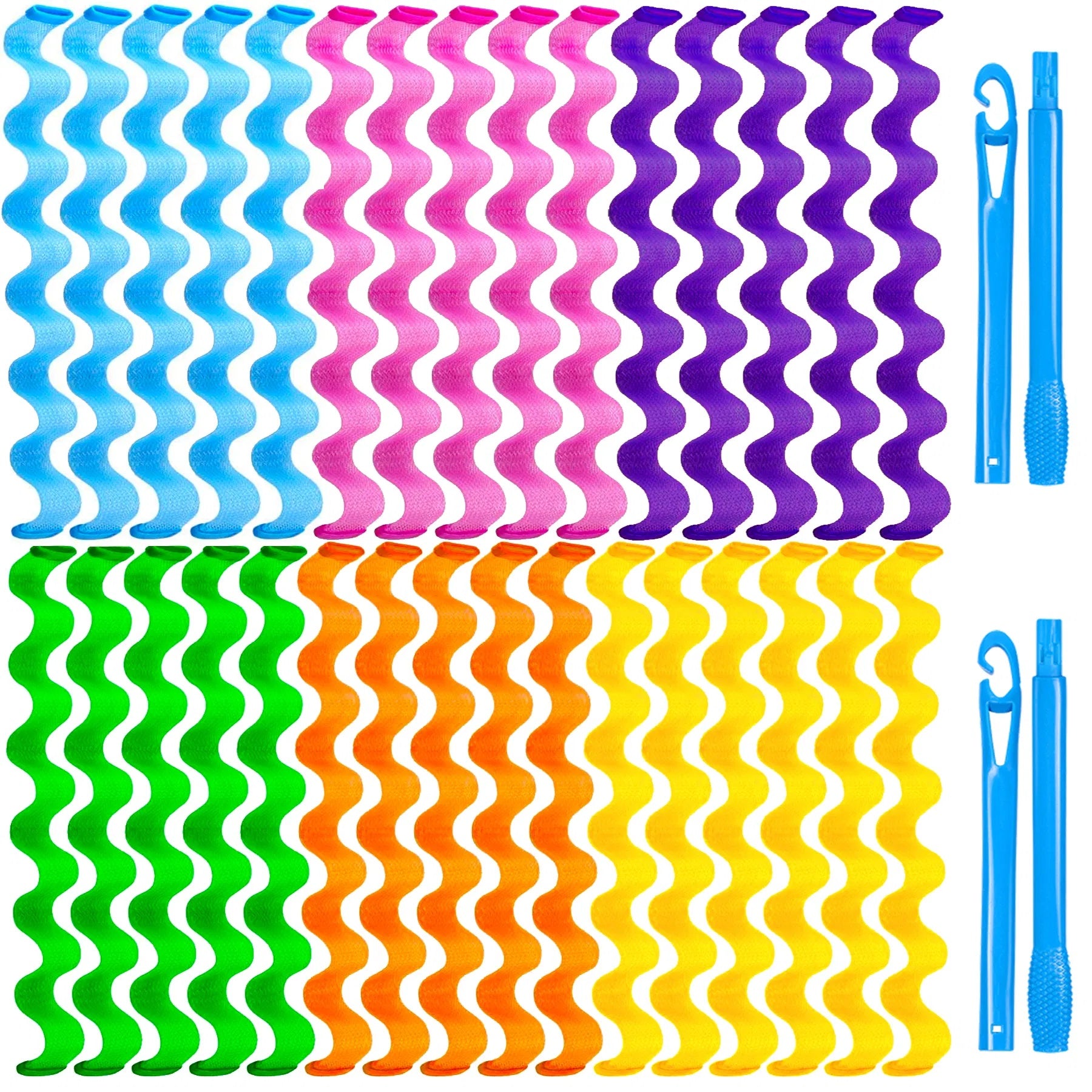 LUNIVA CARE USA heatless hair curlers set with colorful flexible rods and blue hooks for easy styling
