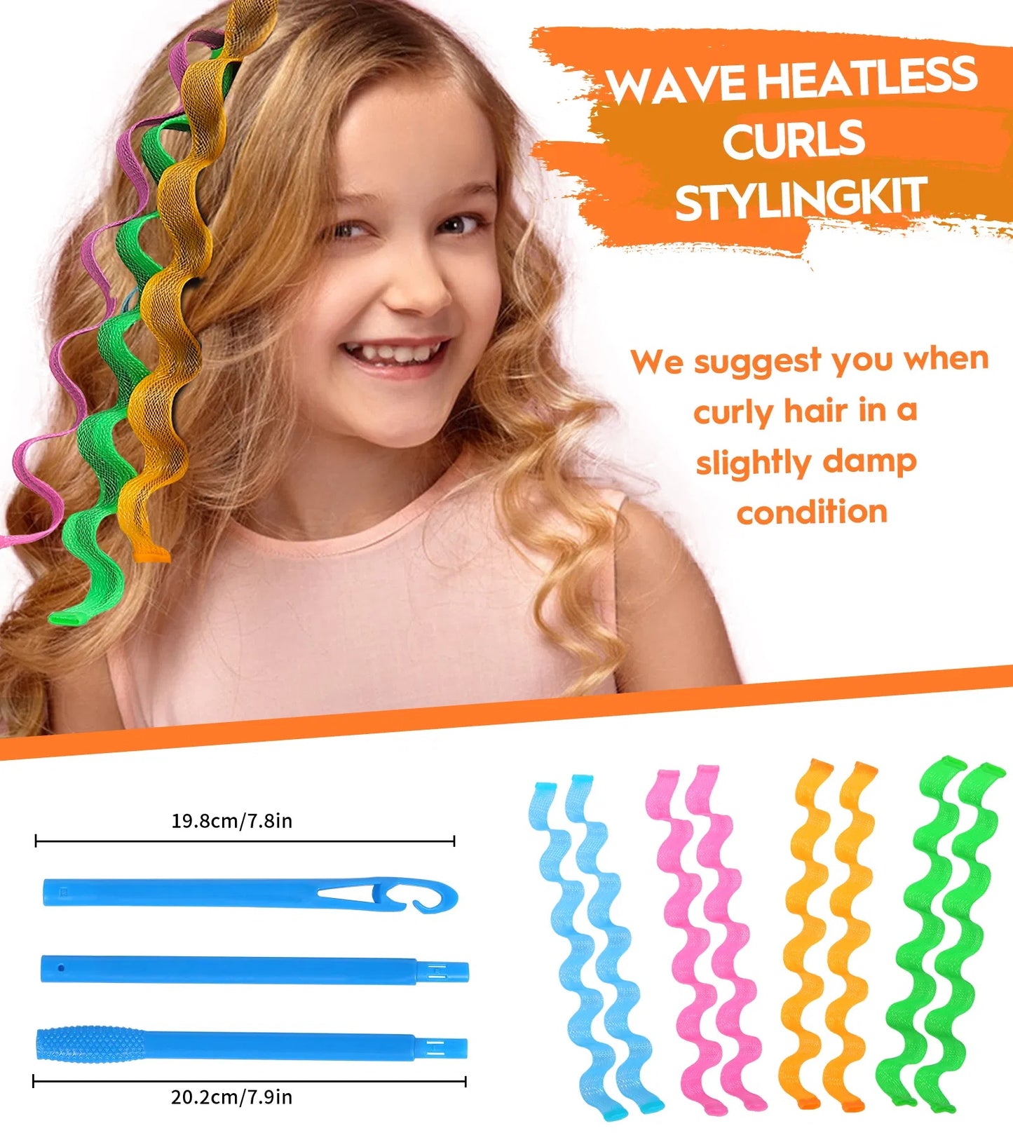 LUNIVA CARE USA heatless hair curlers set with colorful wave styling rods and hooks for easy heatless curls