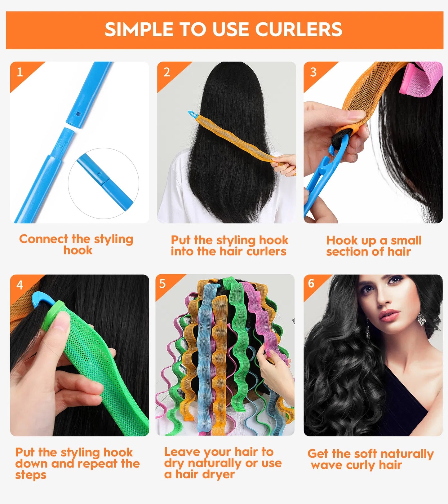 LUNIVA CARE USA heatless hair curlers set with colorful soft curlers and styling hook for natural waves