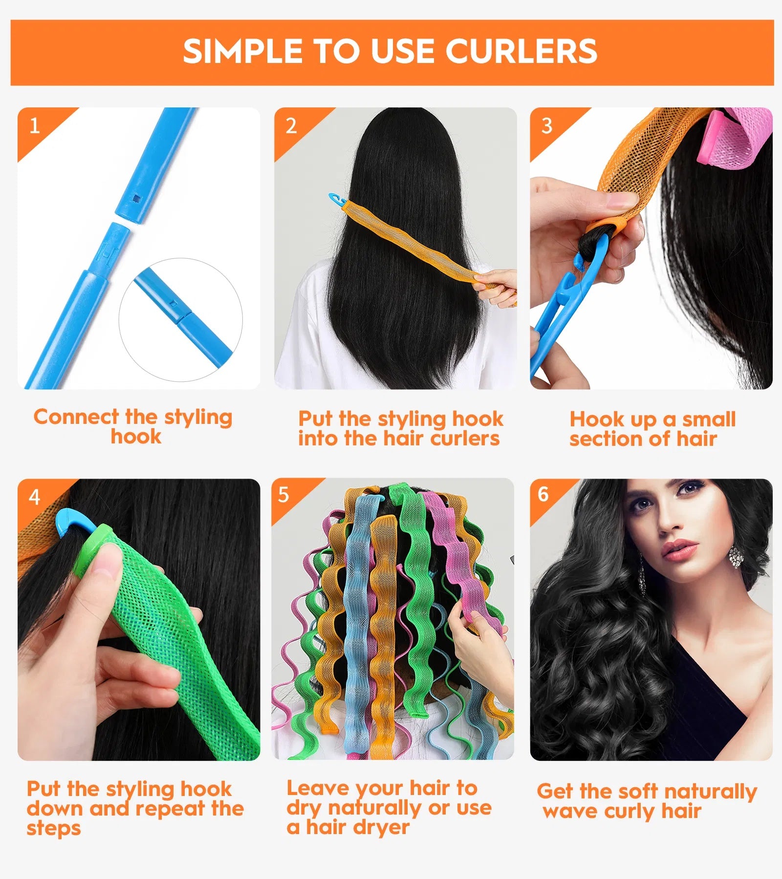 LUNIVA CARE USA heatless hair curlers set with colorful soft curlers and styling hook for natural waves