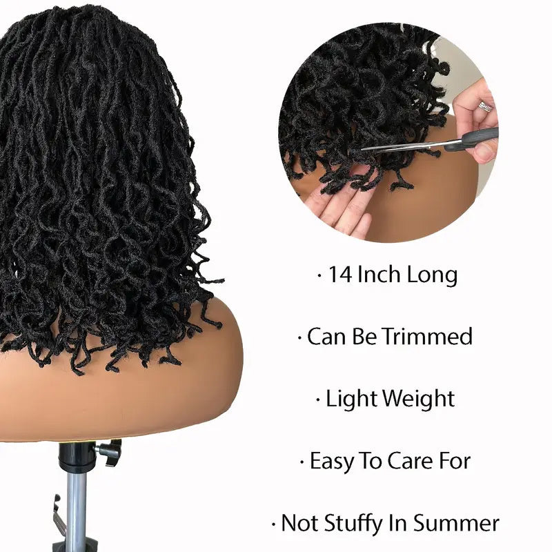 Lightweight curly synthetic wig ombre 14 inch long faux locs style displayed on mannequin