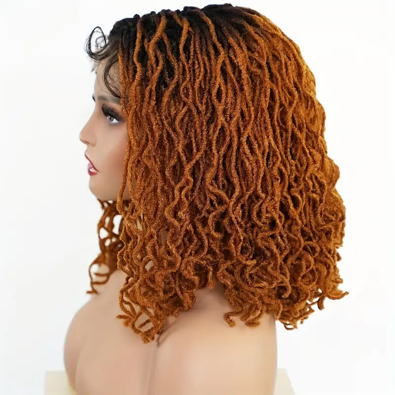 Lightweight curly synthetic wig ombre in braided faux locs style by LUNIVA CARE USA